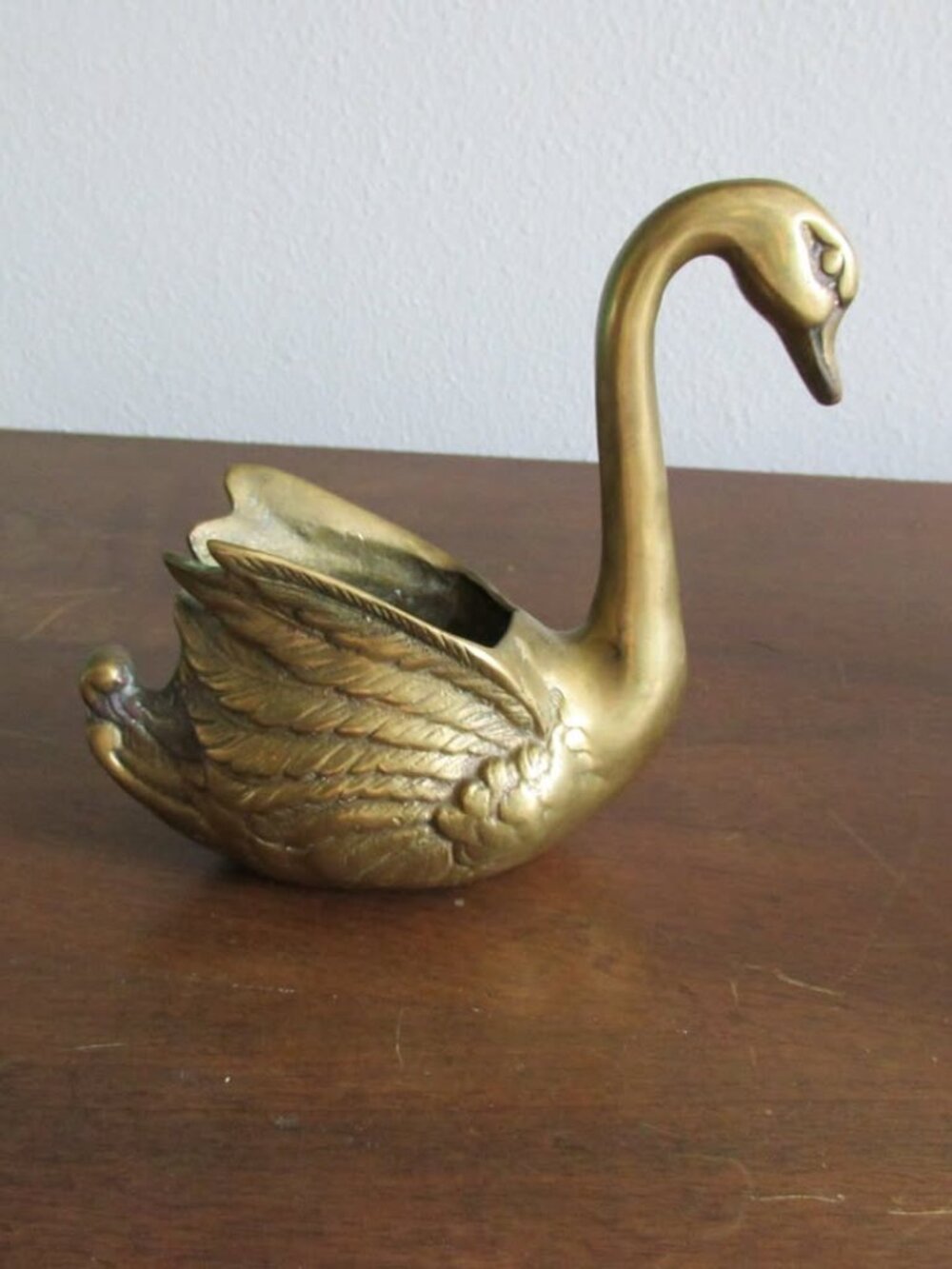 Vintage Brass Swan Planter